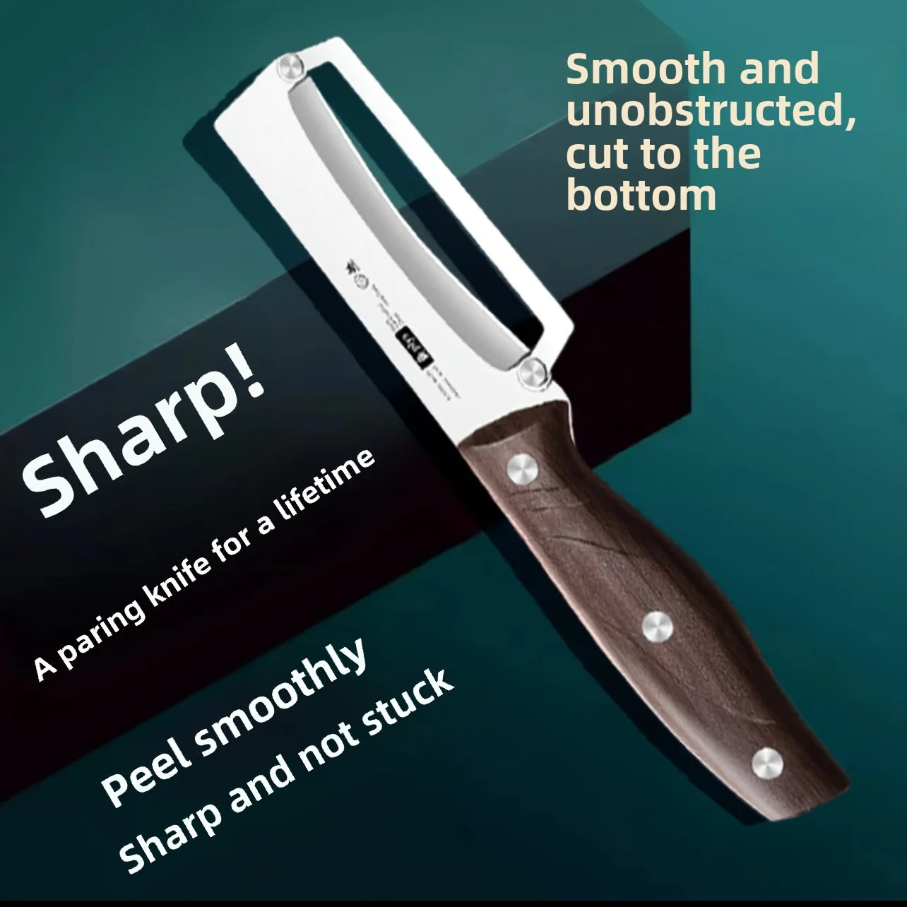 Pelador de frutas y verduras de acero inoxidable con mango de madera