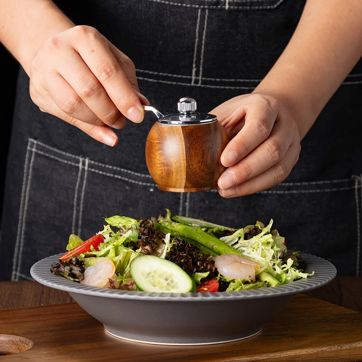 Spice Trio: This 3-piece solid wood pepper grinder set provides adjustable coarseness with a durable ceramic rotor for all your cooking needs.