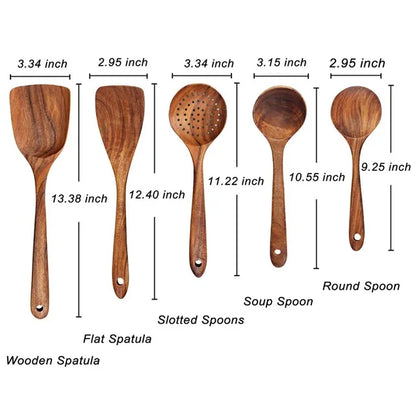 The Teak Chef: Your complete wooden kitchen tool kit, featuring a special skimmer and other spoons, all made from natural teak.