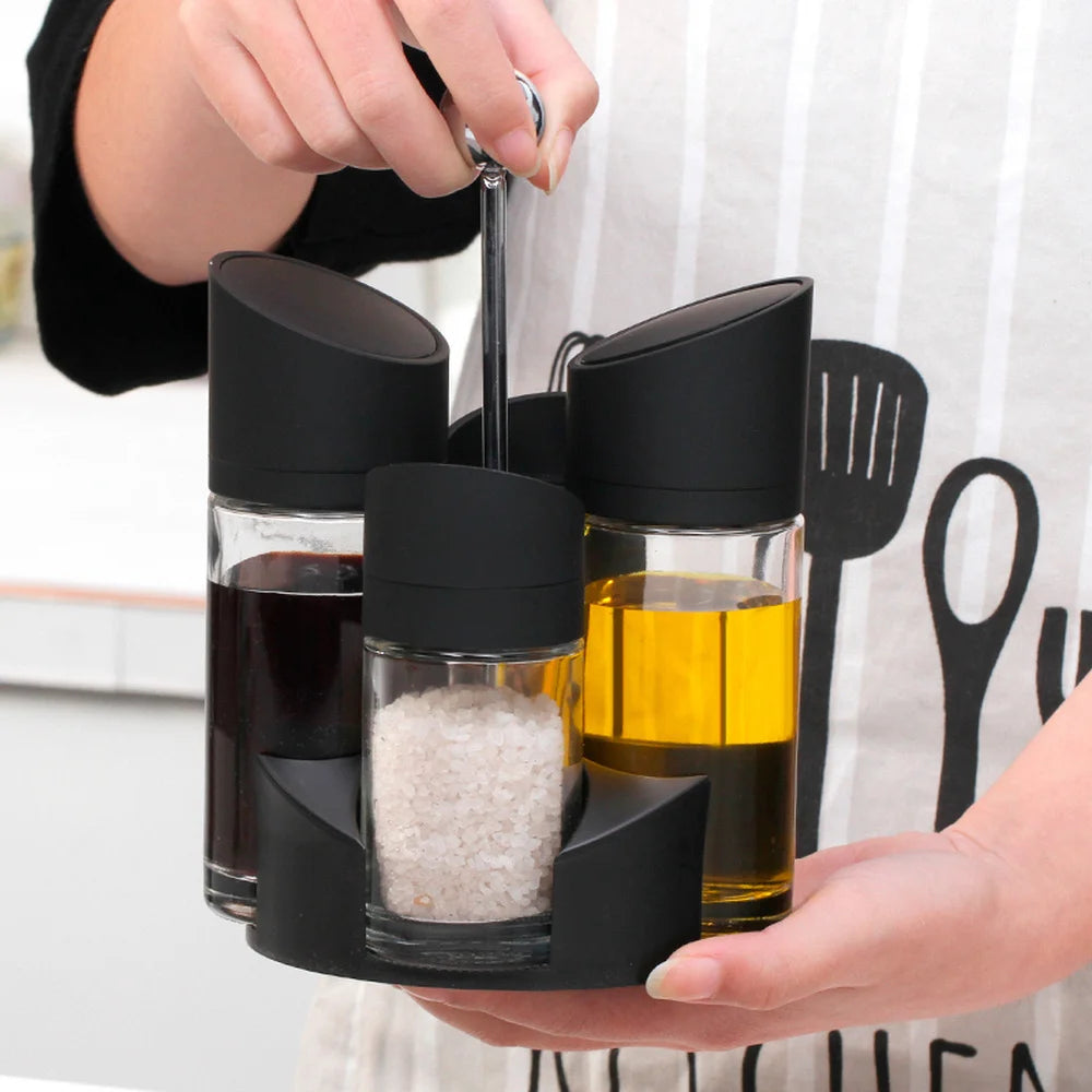 Spice Carousel: This 5-piece rotating cruet set is the perfect kitchen storage solution for your salt, pepper, oil, and vinegar.