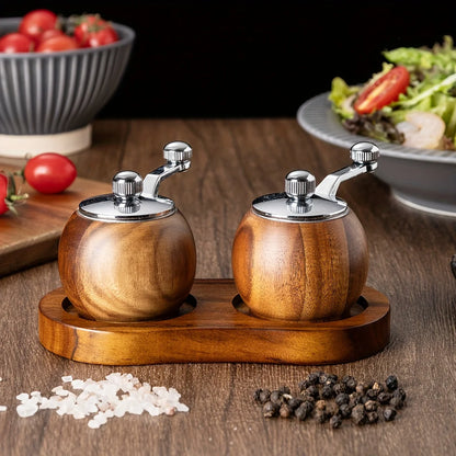 Spice Trio: This 3-piece solid wood pepper grinder set provides adjustable coarseness with a durable ceramic rotor for all your cooking needs.