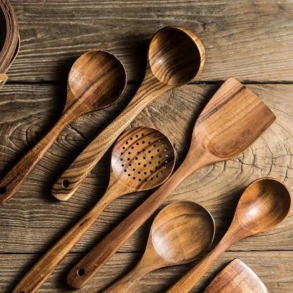 The Natural Chef:  Your complete wooden kitchen utensil set, including spoons, ladles, and spatulas, made for seamless cooking with your non-stick cookware.