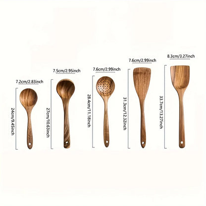 The Natural Chef:  Your complete wooden kitchen utensil set, including spoons, ladles, and spatulas, made for seamless cooking with your non-stick cookware.