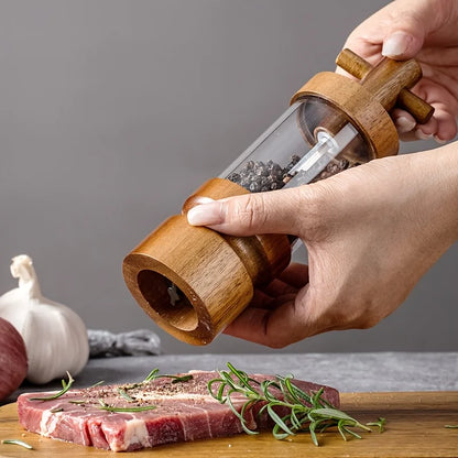 Rustic Mill Trio: : See your spices in this transparent acrylic and wooden pepper and salt mill set, designed for simple, manual home use.