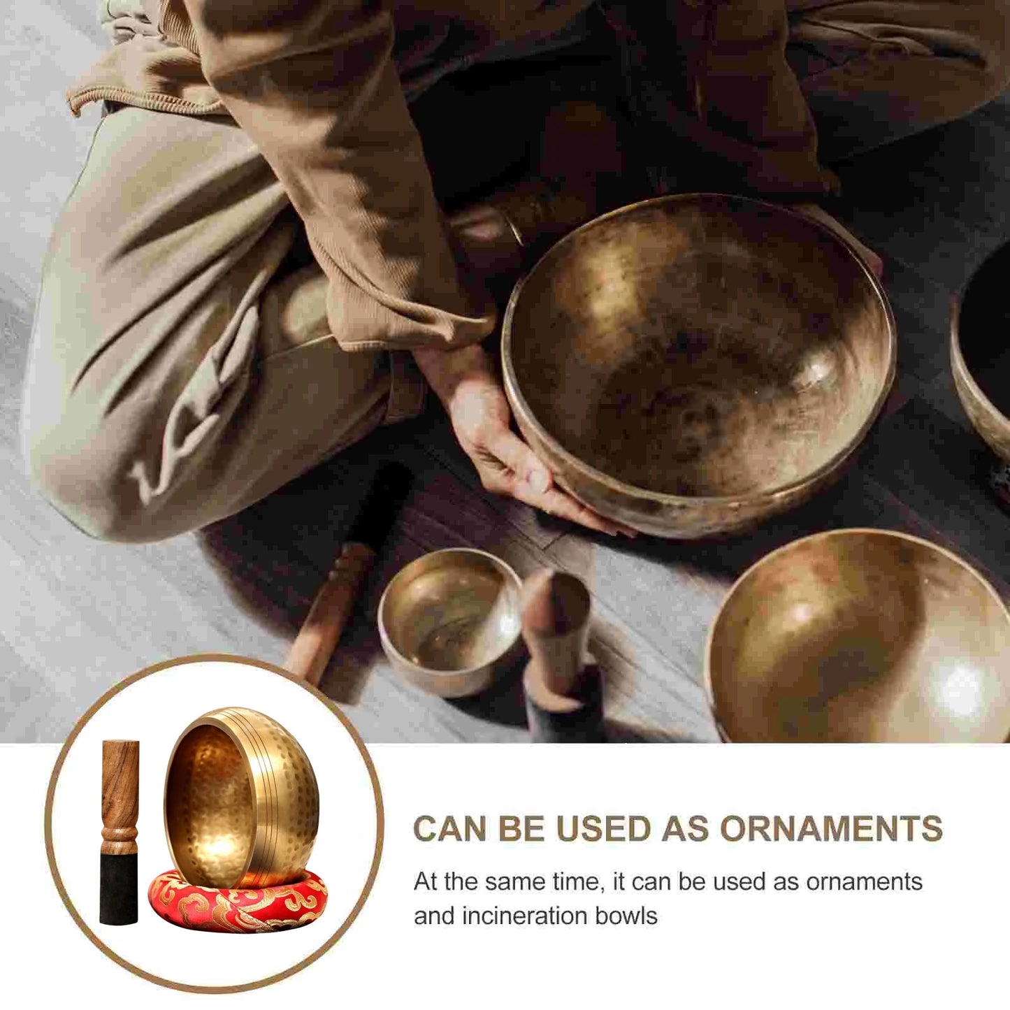 AuraHarmon: Uma tigela tibetana de cobre feita à mão do Nepal, perfeita para terapia sonora, música e ioga, servindo como uma tigela sonora de Buda para seus suprimentos espirituais e religiosos.