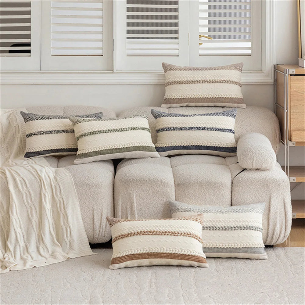 LuxeLoom: Find simple elegance with our light luxury stripe pillow cushion cover, a versatile home decoration (30x50/45x45cm) for your living room sofa, bedhead, or car.