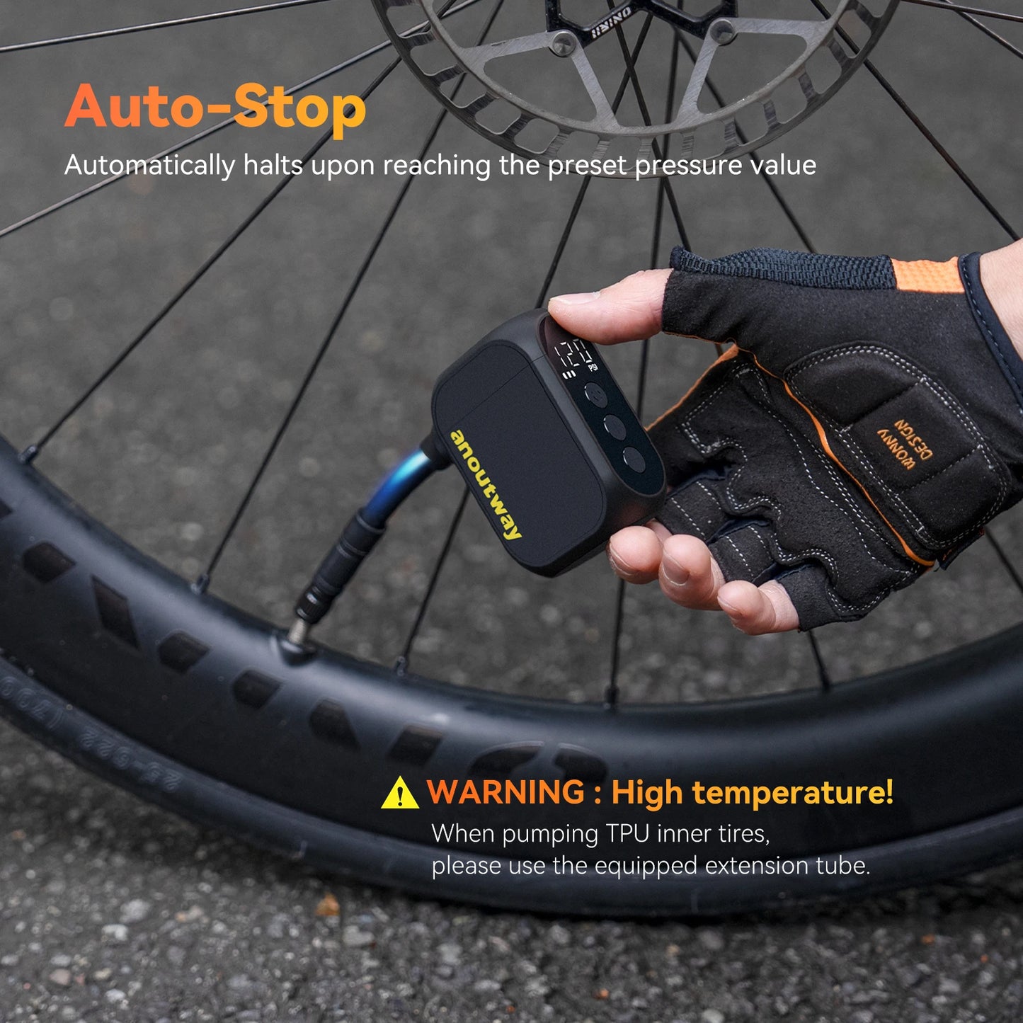 Pompe électrique Anoutway AT1 Pro Mini pour vélo, gonfleur de pneus sans fil avec écran, charge rapide en 25 minutes, batterie 120 PSI max. 450 mAh 