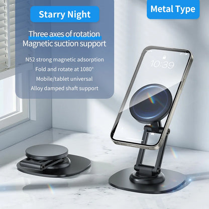 MagniFlex: A 1080° rotation magnetic phone holder with a foldable design, offering a multi-angle adjustable stand for iPhone, Samsung, and more.