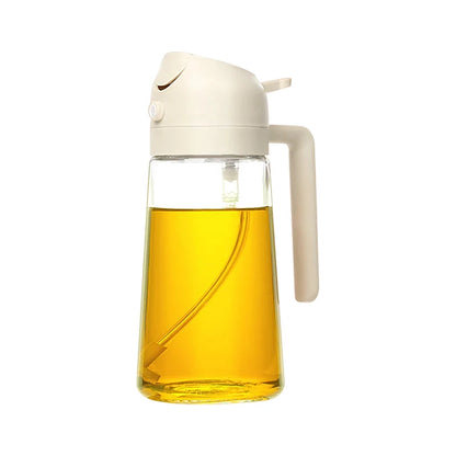 The Duo-Dispenser: A 500mL 2-in-1 oil sprayer and pourer, the perfect plastic oil dispenser for your kitchen, camping, and BBQ needs.