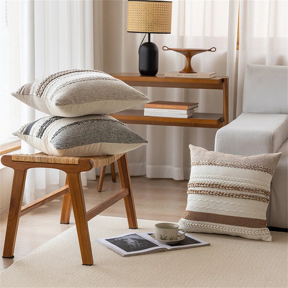 LuxeLoom: Find simple elegance with our light luxury stripe pillow cushion cover, a versatile home decoration (30x50/45x45cm) for your living room sofa, bedhead, or car.