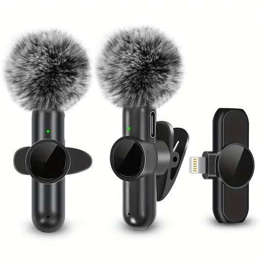 The AirMic:  A wireless lavalier microphone designed for seamless audio and video recording on your mobile phone, featuring a windproof cover.