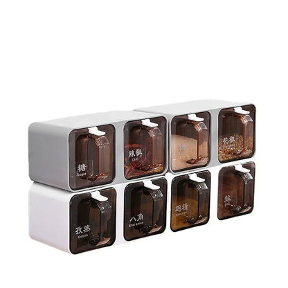 The Flavor Fusion: A smart, wall-mounted multi-grid salt and seasoning storage solution for your kitchen.