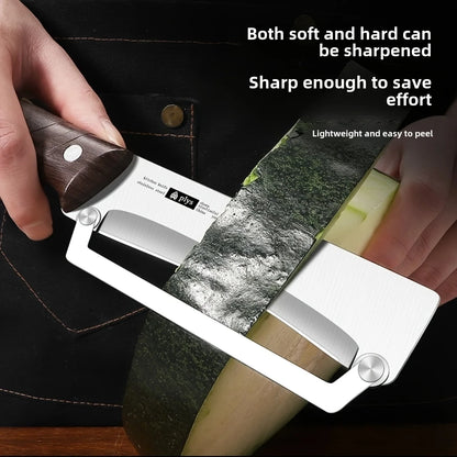 Pelador de frutas y verduras de acero inoxidable con mango de madera