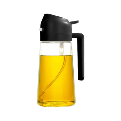 The Duo-Dispenser: A 500mL 2-in-1 oil sprayer and pourer, the perfect plastic oil dispenser for your kitchen, camping, and BBQ needs.