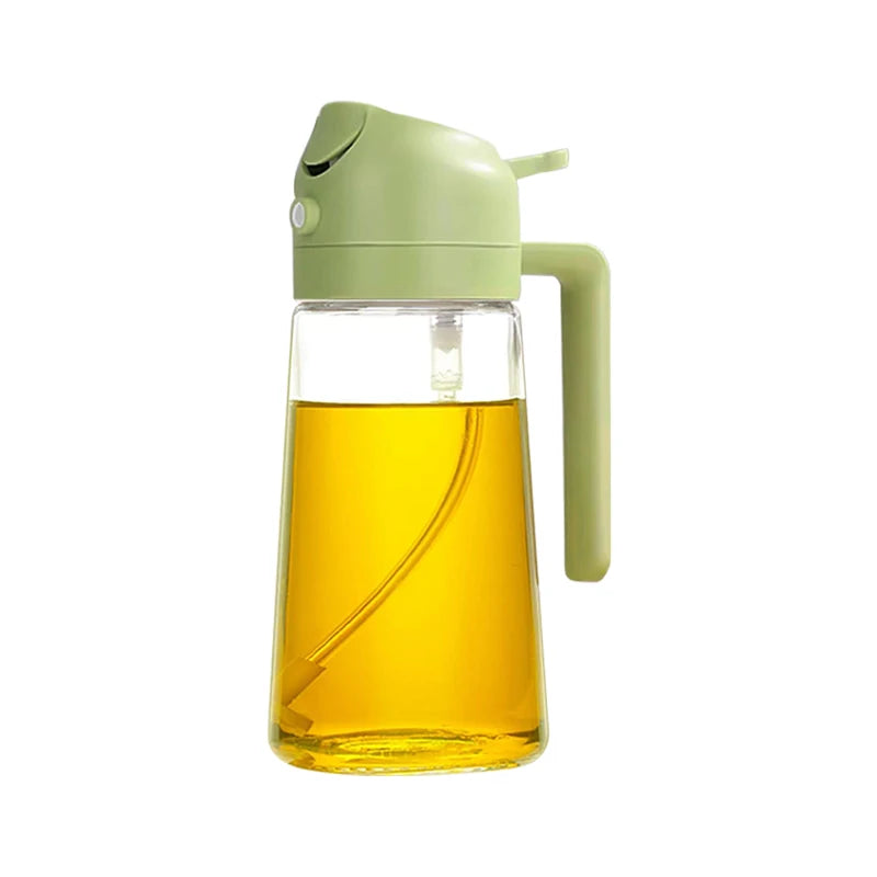 The Duo-Dispenser: A 500mL 2-in-1 oil sprayer and pourer, the perfect plastic oil dispenser for your kitchen, camping, and BBQ needs.