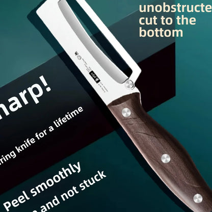 Pelador de frutas y verduras de acero inoxidable con mango de madera