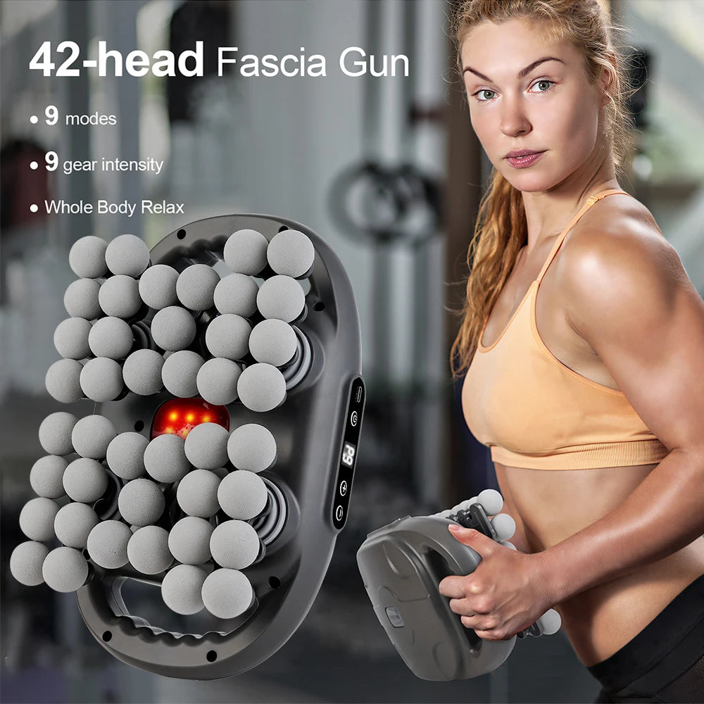 VitalFlow: Experience powerful High-Frequency Vibration with this 42-Heads Fascia Gun, designed as a Massager for your back, waist, neck, and shoulders.