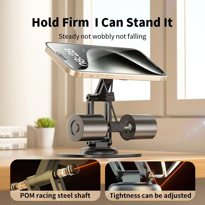 MagniFlex: A 1080° rotation magnetic phone holder with a foldable design, offering a multi-angle adjustable stand for iPhone, Samsung, and more.