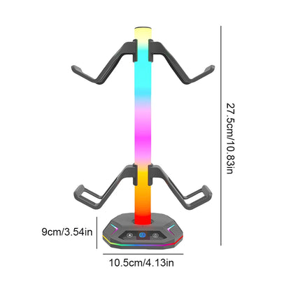 LuminaSync: The ultimate Desktop Display Holder, this RGB Headset Stand features 9 Light Modes and a Controller Hook to keep your gaming setup organized.