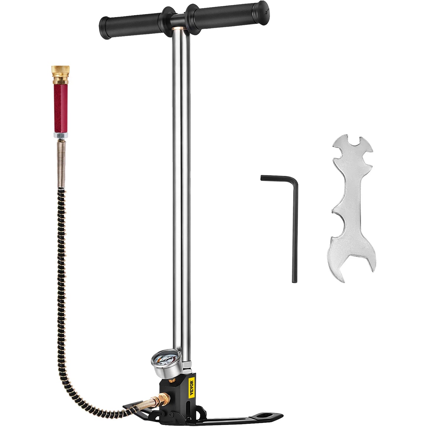 VEVOR Pressur: A reliable 3-stage hand pump with a pressure gauge, providing 4500PSI for your inflatable gear and air guns.