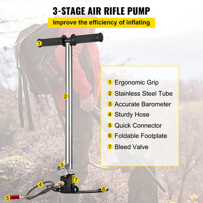 VEVOR Pressur: A reliable 3-stage hand pump with a pressure gauge, providing 4500PSI for your inflatable gear and air guns.
