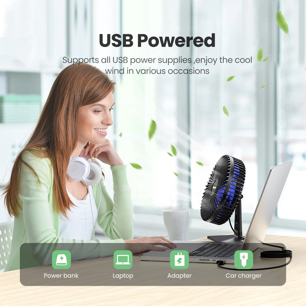 Ventilador de escritorio USB GAIATOP: ultrasilencioso, 4 velocidades, refrigeración ajustable