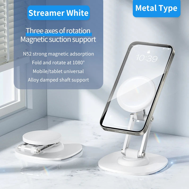 MagniFlex: A 1080° rotation magnetic phone holder with a foldable design, offering a multi-angle adjustable stand for iPhone, Samsung, and more.