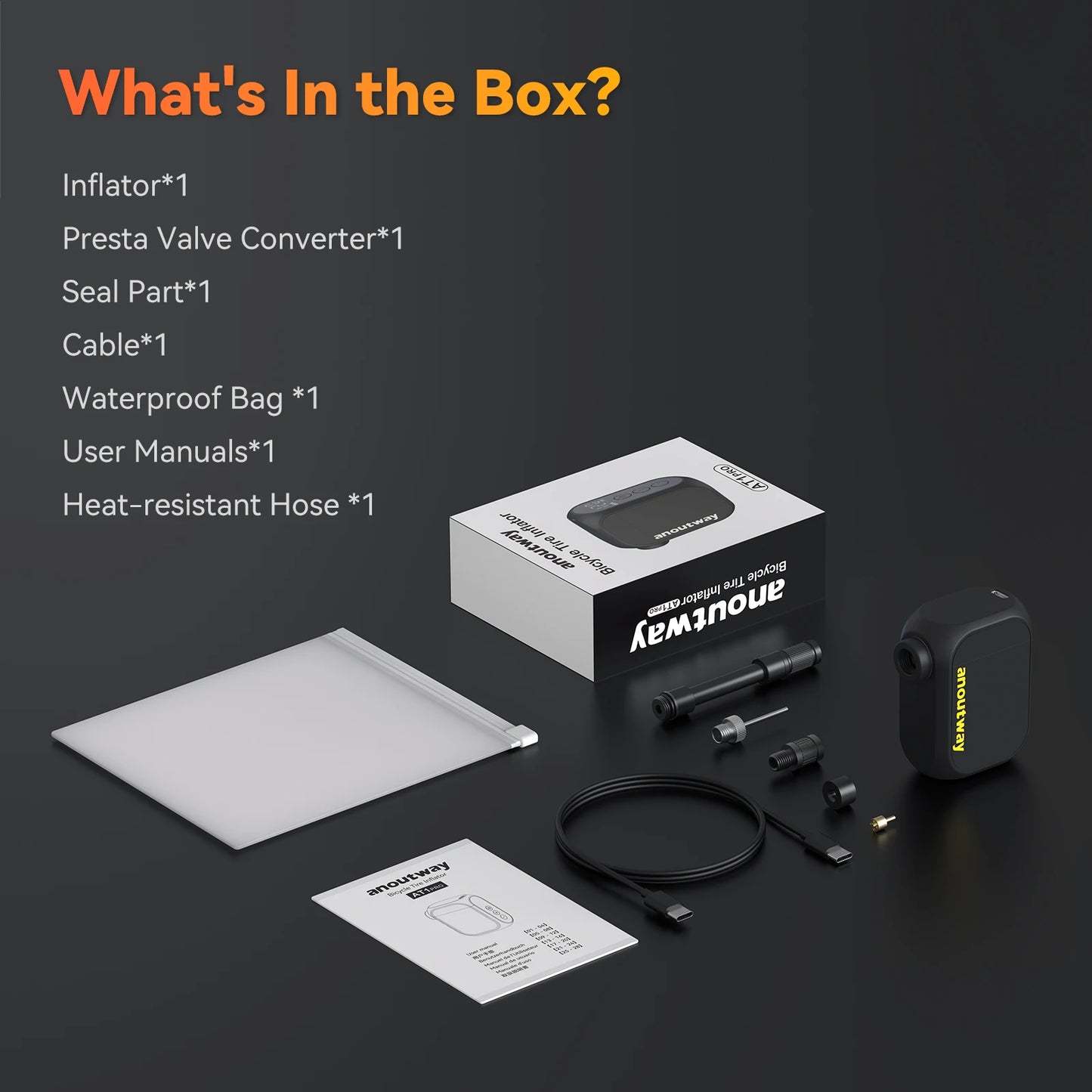 Pompe électrique Anoutway AT1 Pro Mini pour vélo, gonfleur de pneus sans fil avec écran, charge rapide en 25 minutes, batterie 120 PSI max. 450 mAh 