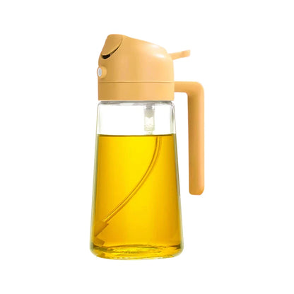 The Duo-Dispenser: A 500mL 2-in-1 oil sprayer and pourer, the perfect plastic oil dispenser for your kitchen, camping, and BBQ needs.