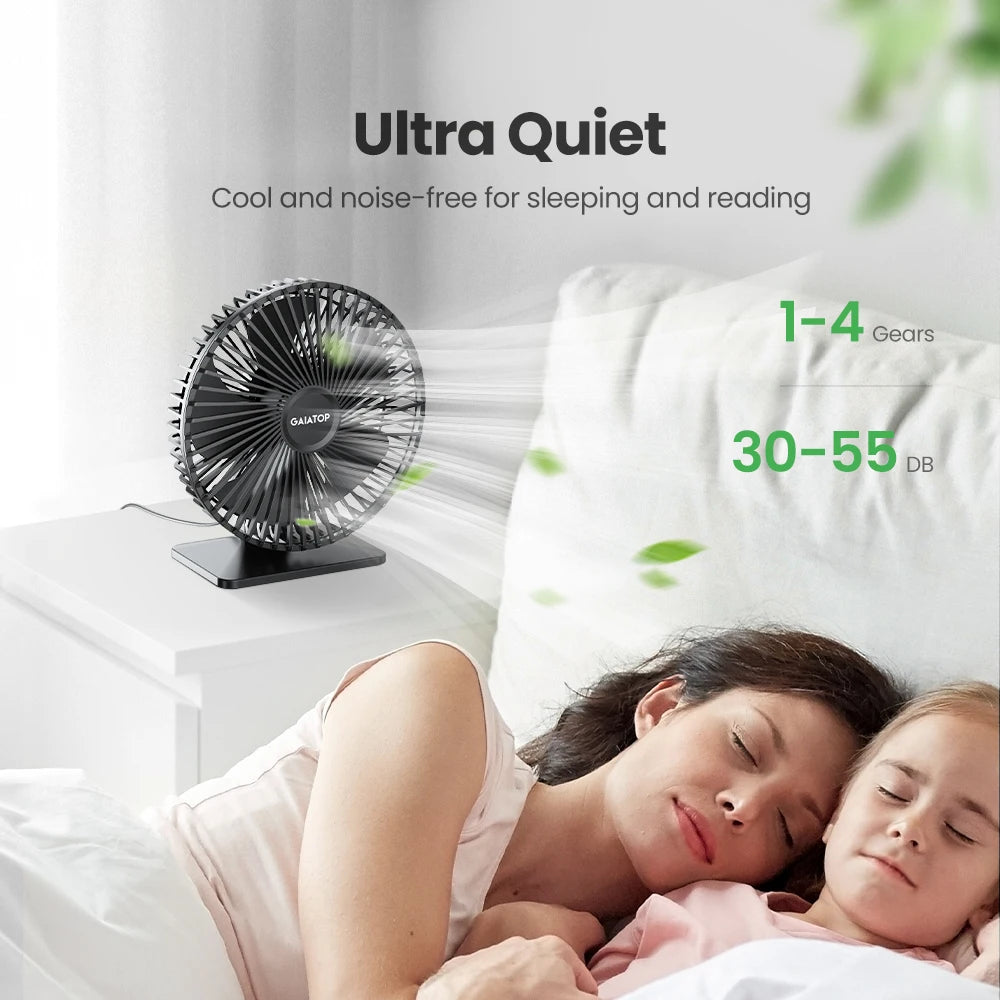 Ventilador de escritorio USB GAIATOP: ultrasilencioso, 4 velocidades, refrigeración ajustable