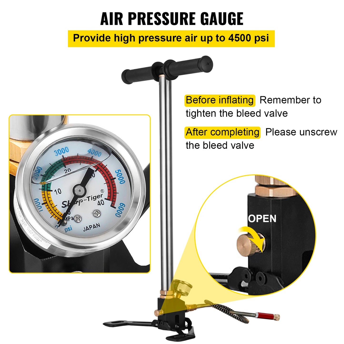 VEVOR Pressur: A reliable 3-stage hand pump with a pressure gauge, providing 4500PSI for your inflatable gear and air guns.