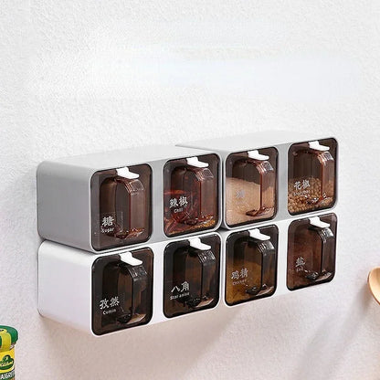 The Flavor Fusion: A smart, wall-mounted multi-grid salt and seasoning storage solution for your kitchen.