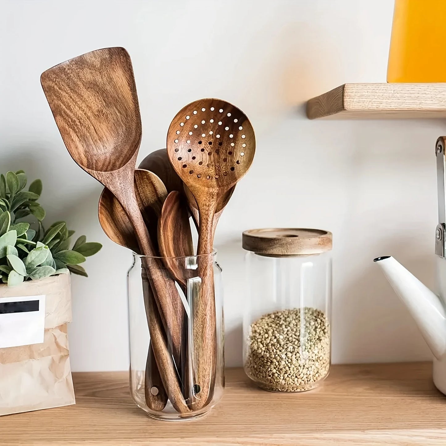 The Natural Chef:  Your complete wooden kitchen utensil set, including spoons, ladles, and spatulas, made for seamless cooking with your non-stick cookware.
