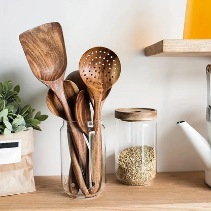 The Natural Chef:  Your complete wooden kitchen utensil set, including spoons, ladles, and spatulas, made for seamless cooking with your non-stick cookware.