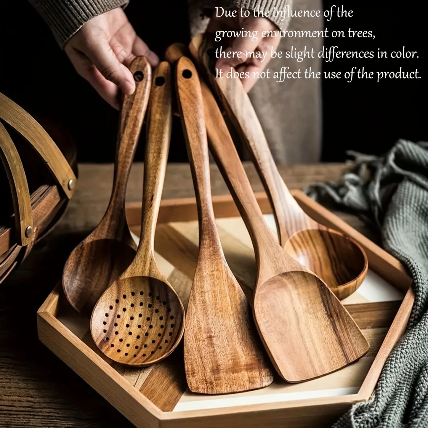 The Natural Chef:  Your complete wooden kitchen utensil set, including spoons, ladles, and spatulas, made for seamless cooking with your non-stick cookware.